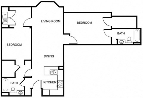 Floor plan for 2 beds, 2 baths, 1040 sqft