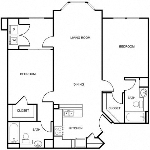 Floor plan for 2 beds, 2 baths, 1065 sqft