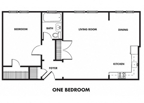 Floor plan for 1 bed, 1 bath, 675 sqft