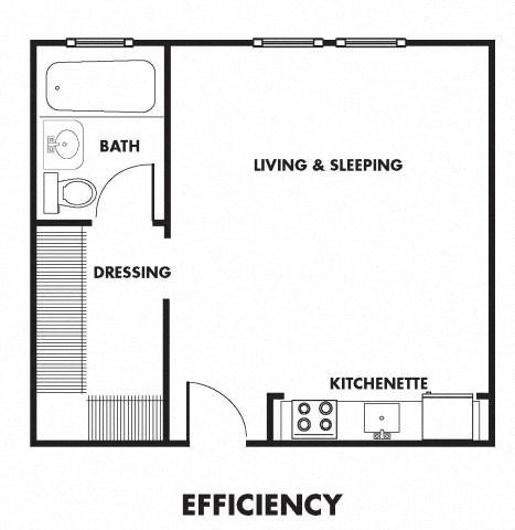 Floor plan for studio, 1 bath, 300 sqft