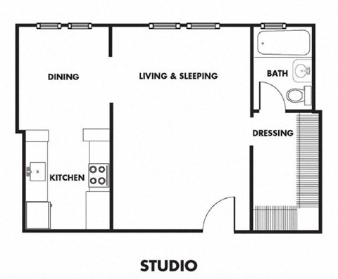 Floor plan for studio, 1 bath, 456 sqft