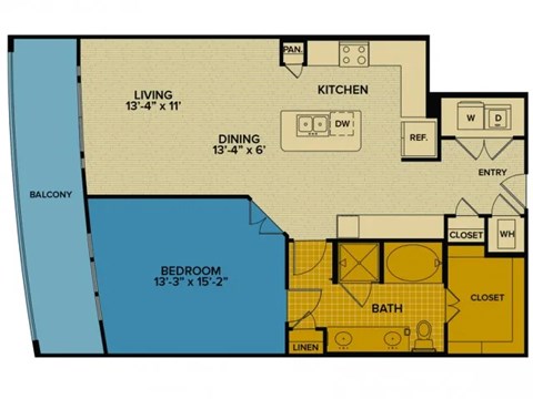 Floor plan for 1 bed, 1 bath, 1021 sqft