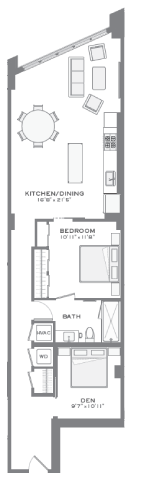 Floor plan for 1 bed, 1 bath, 975 sqft
