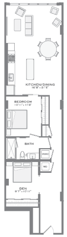 Floor plan for 1 bed, 1 bath, 1149 sqft
