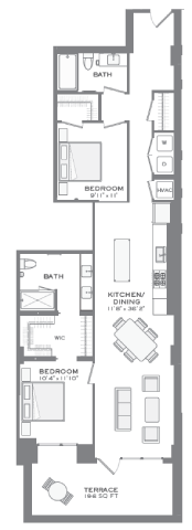 Floor plan for 2 beds, 2 baths, 1202 sqft