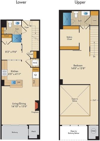 Floor plan for 1 bed, 2 baths, 1190 sqft