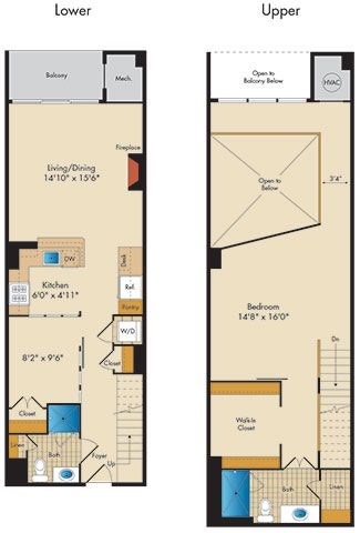 Floor plan for 1 bed, 2 baths, 1207 sqft