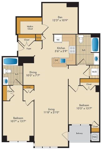 Floor plan for 2 beds, 2 baths, 1361 sqft