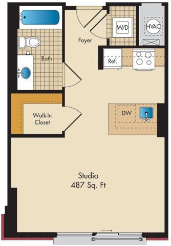 Floor plan for studio, 1 bath, 487 sqft