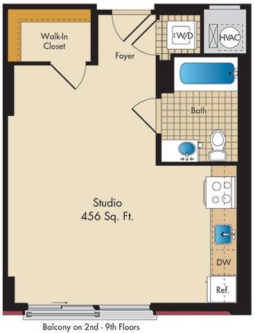Floor plan for studio, 1 bath, 456 sqft