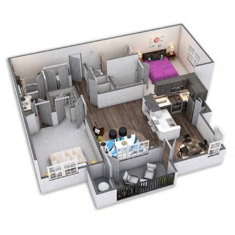 Floor plan for 2 beds, 2 baths, 1092 sqft