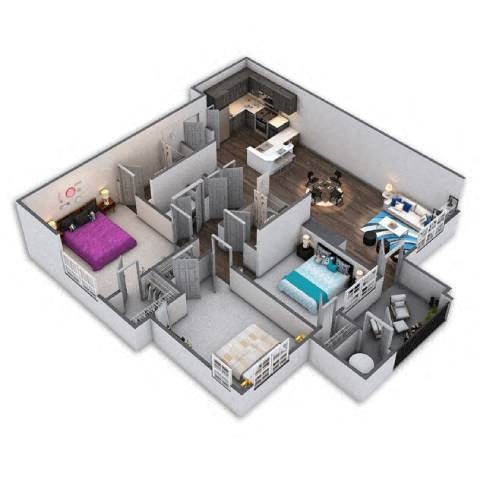 Floor plan for 3 beds, 2 baths, 1180 sqft