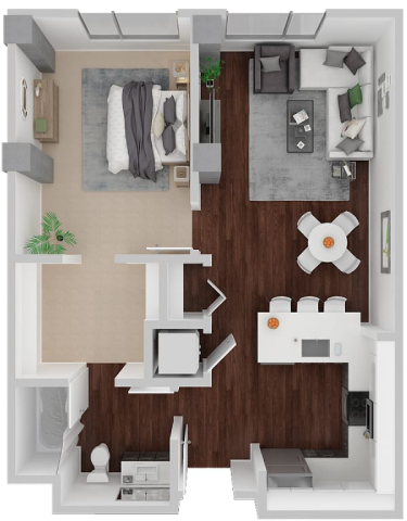 Floor plan for 1 bed, 1 bath, 681 sqft