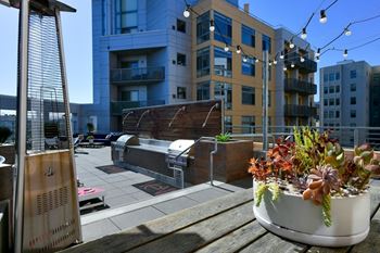 Community grilling station, fire pit and gas heaters