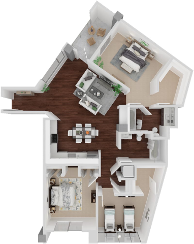 Floor plan for 3 beds, 2 baths, 1327 sqft
