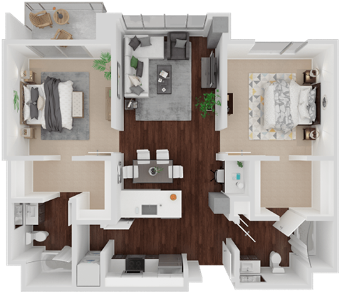 Floor plan for 2 beds, 2 baths, 1017 sqft