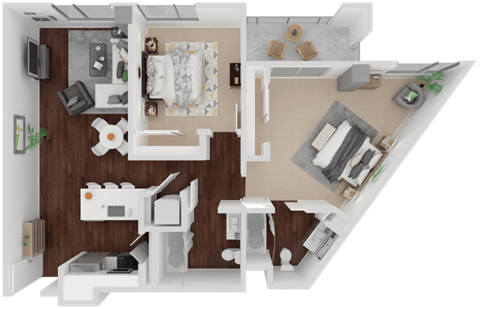 Floor plan for 2 beds, 2 baths, 1058 sqft