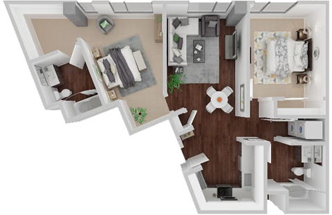 Floor plan for 2 beds, 2 baths, 980 sqft