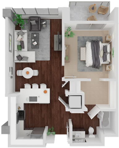 Floor plan for 1 bed, 1 bath, 682 sqft