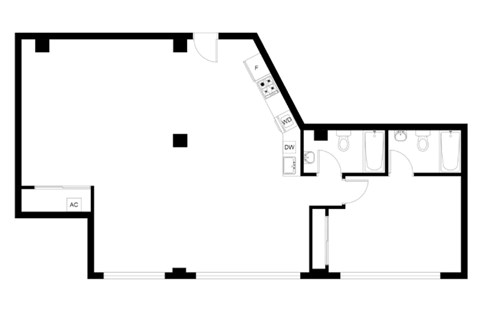 Floor plan for 2 beds, 2 baths, 1032 sqft