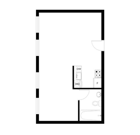 Floor plan for studio, 1 bath, 834 sqft