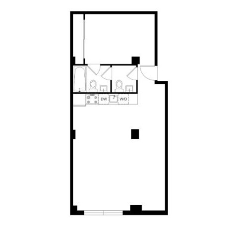 Floor plan for 1 bed, 1.5 baths, 1000 sqft