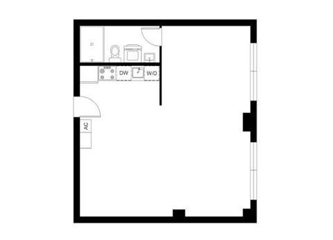 Floor plan for studio, 1 bath, 655 sqft