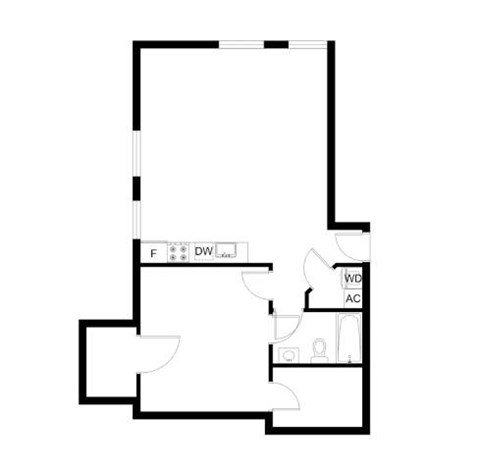 Floor plan for 1 bed, 1 bath, 1300 sqft