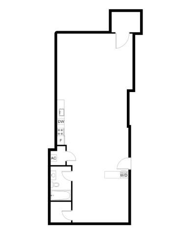 Floor plan for studio, 1 bath, 950 sqft