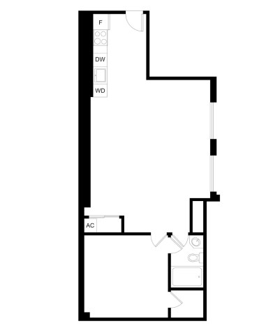 Floor plan for 1 bed, 1 bath, 1060 sqft