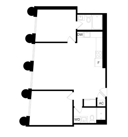 Floor plan for 2 beds, 2 baths, 1000 sqft
