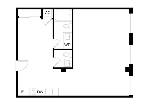 Floor plan for studio, 1.5 baths, 790 sqft