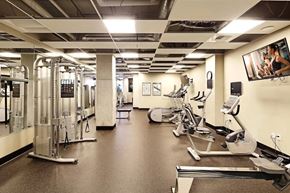 Seattle apartment for rent - A gym with a variety of equipment including treadmills, weights, and exercise machines.
