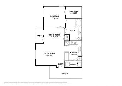 Floor plan for 1 bed, 1 bath, 783 sqft