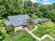 Westerville apartment for rent - aerial view of swimming pool and manicured landscaping
