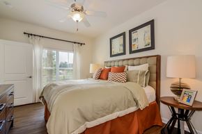 Lutz apartment for rent - A bedroom with a large bed and a ceiling fan.