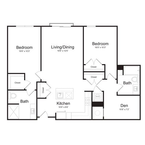 Floor plan for 2 beds, 2 baths, 1156 sqft