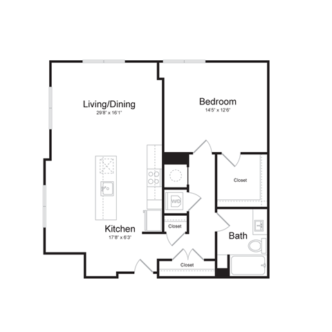 Floor plan for 1 bed, 1 bath, 925 sqft