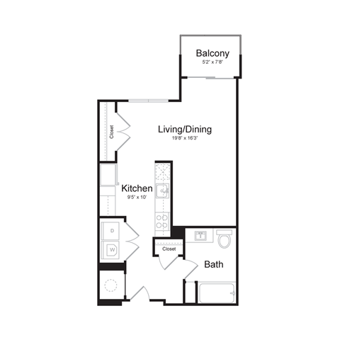 Floor plan for studio, 1 bath, 549 sqft