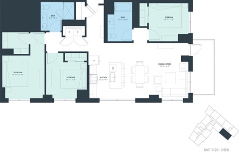 Floor plan for 3 beds, 2 baths, 1513 sqft