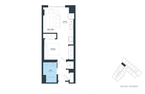 Floor plan for studio, 1 bath, 547 sqft