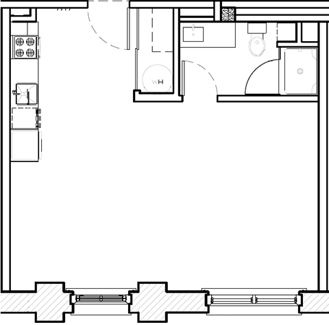 Floor plan for studio, 1 bath, 431 sqft