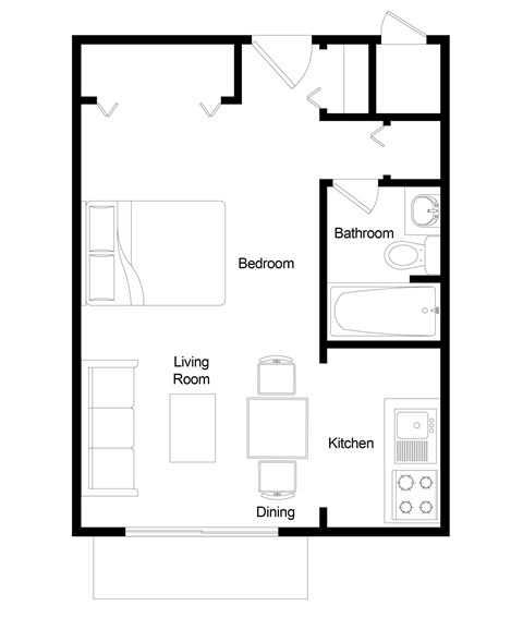 Floor plan for studio, 1 bath, 425 sqft
