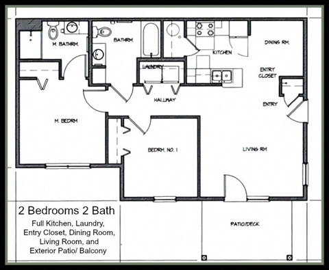 Floor plan for 2 beds, 2 baths, 892 sqft