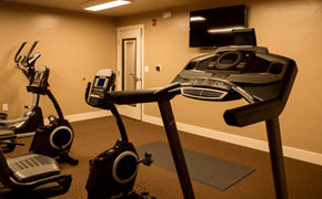 Boise apartment for rent - fitness center with exercise machines and a flat screen tv