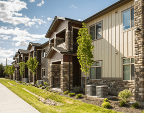 Boise apartment for rent - side of Vineyard at Eagle Promenade with stone and wood exterior