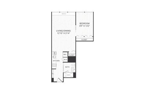 Floor plan for 1 bed, 1 bath, 699 sqft