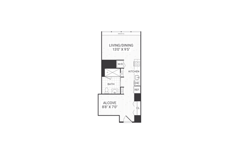 Floor plan for studio, 1 bath, 456 sqft