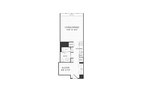 Floor plan for studio, 1 bath, 561 sqft