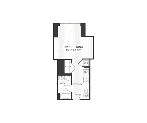 Floor plan for studio, 1 bath, 552 sqft